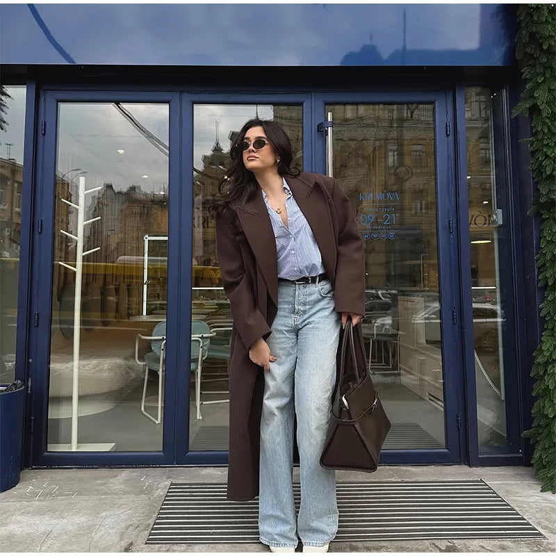 008 - Lange Wildlederjacke Damen – Modern & Elegant