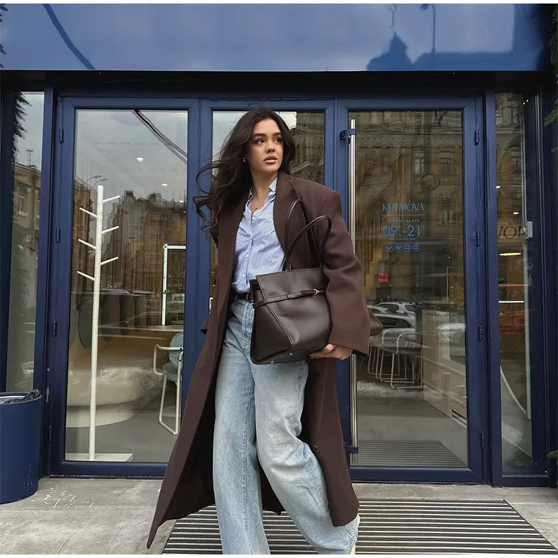 008 - Lange Wildlederjacke Damen – Modern & Elegant