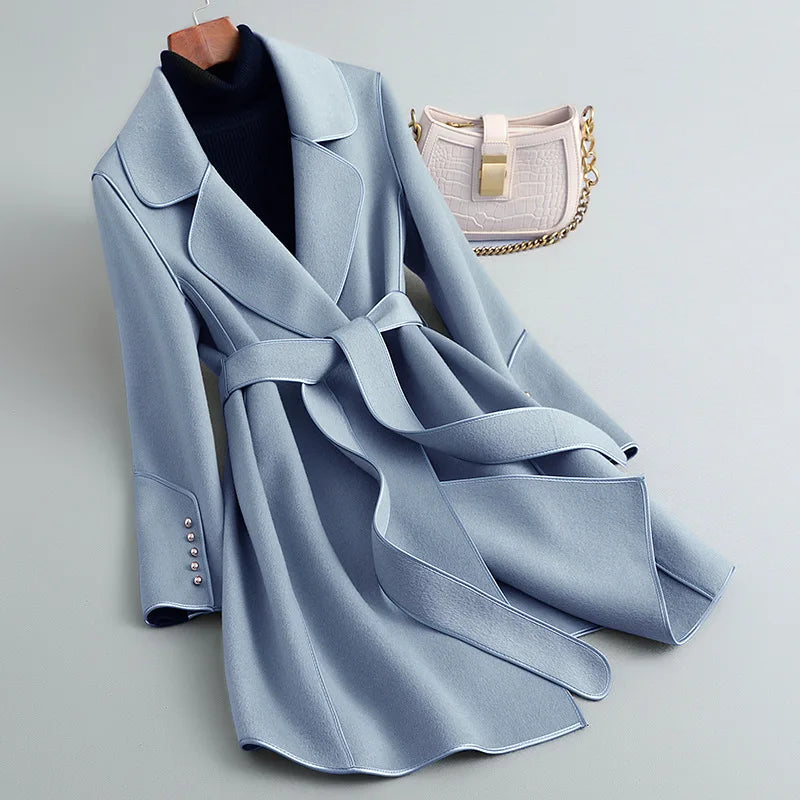 149 - Damen Wollmantel Mid-Length mit Gürtel