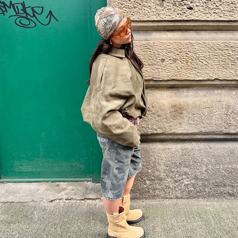 055 - Suede Bomber Jacket Damen – Modern & Stylisch