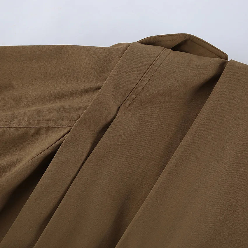 114 - Damen Kurzer Trenchcoat Mit Revers & Knopfverschluss