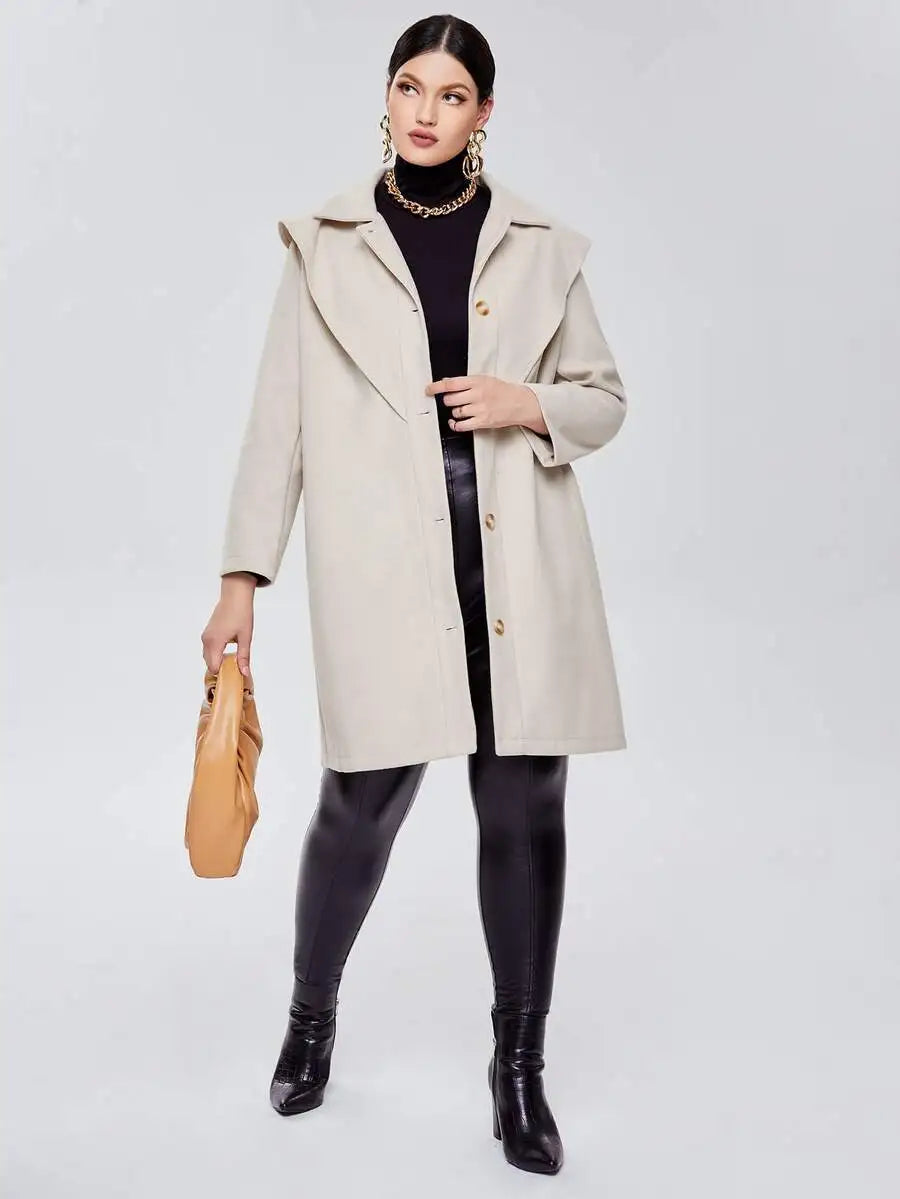 096 - Damenmantel Lang mit großem Kragen