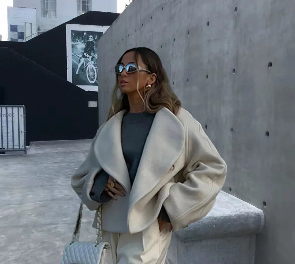 132 - Damen Kurzer Wollmantel Wendbar