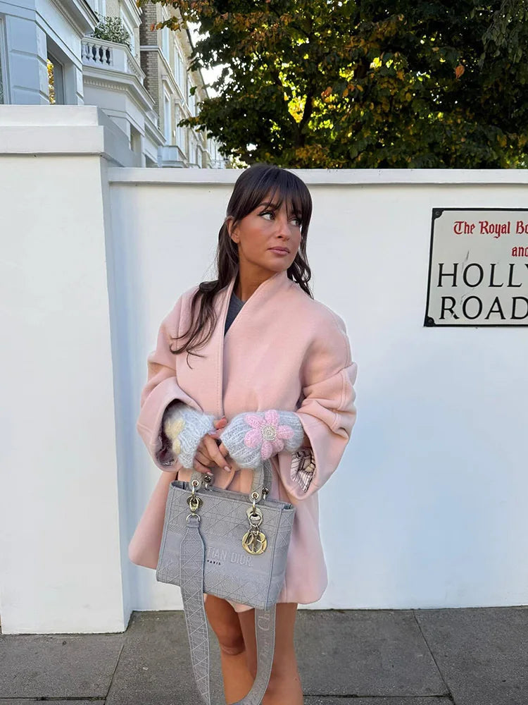 079 - Einfarbiger Schleifen-Mantel – Herbst/Winter Damenjacke