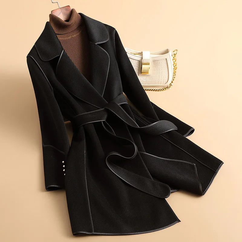 149 - Damen Wollmantel Mid-Length mit Gürtel