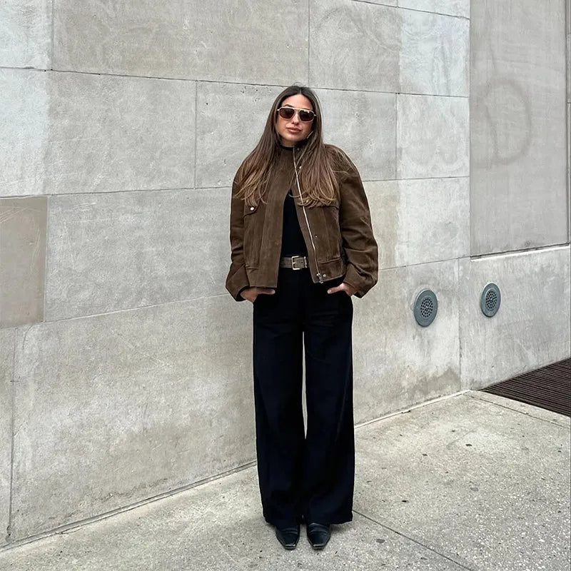 055 - Suede Bomber Jacket Damen – Modern & Stylisch