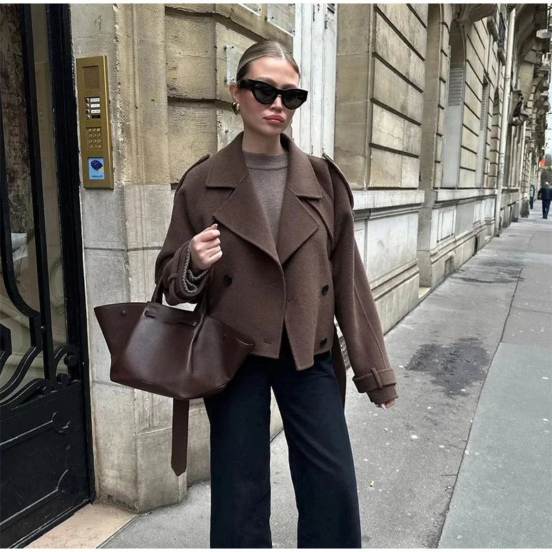 001 - Damen Woll-Trenchcoat – Lang, Warm & Elegant