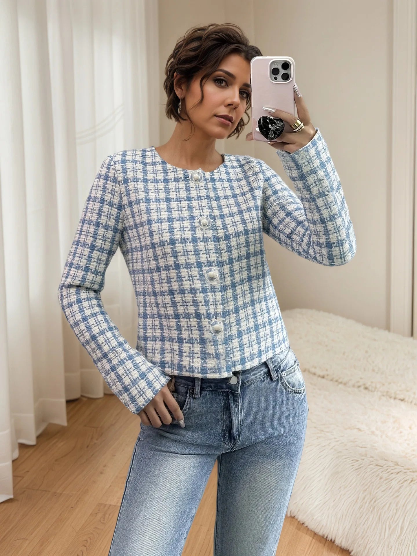 085 - Tweedjacke mit Hahnentritt-Print