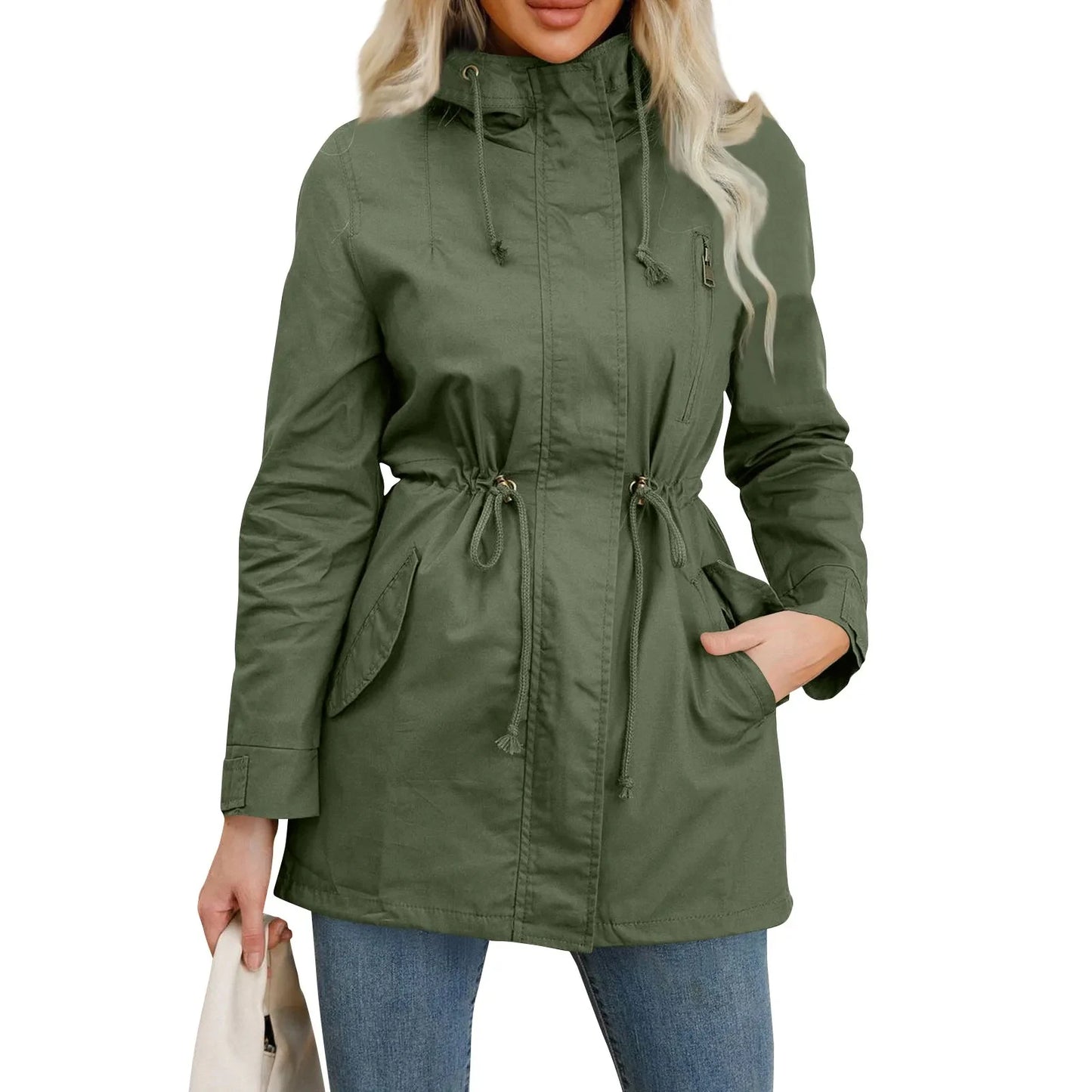 104 - Damen Trenchcoat Mit Kapuze & Taschen