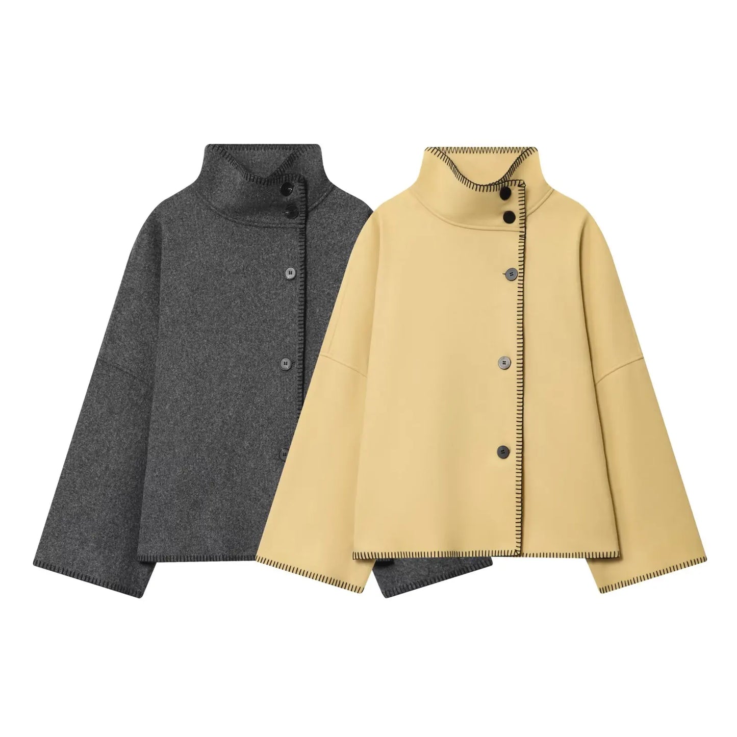 082 - Damen Mantel mit hohem Kragen – Eleganter Casual Style