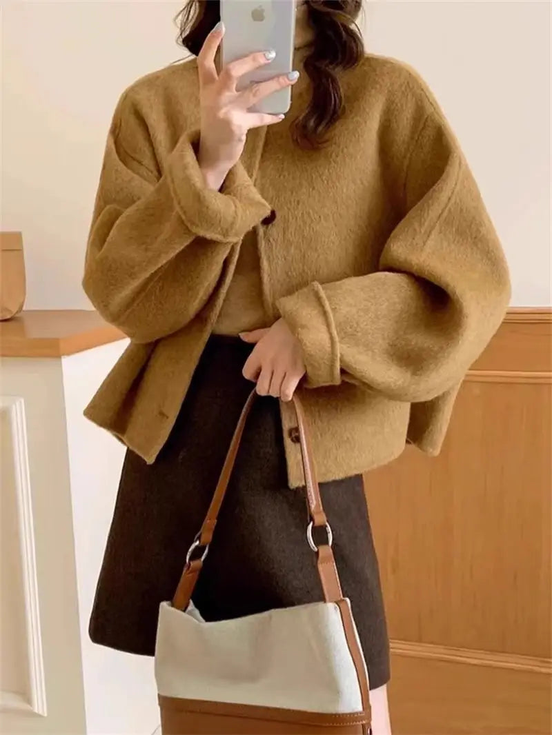 107 - Damen Kurzer Wollmantel Korean Oversized