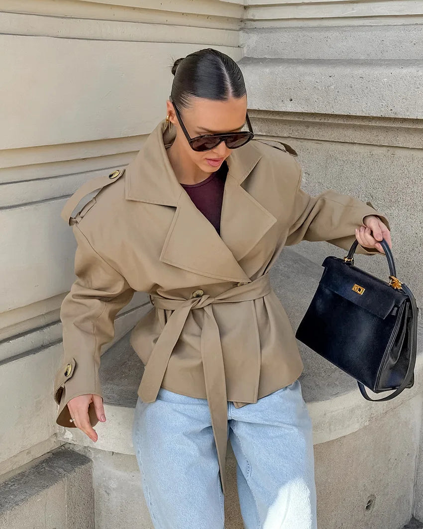 016 -  Bindegürtel Trenchcoat Damen – Elegant & Modern