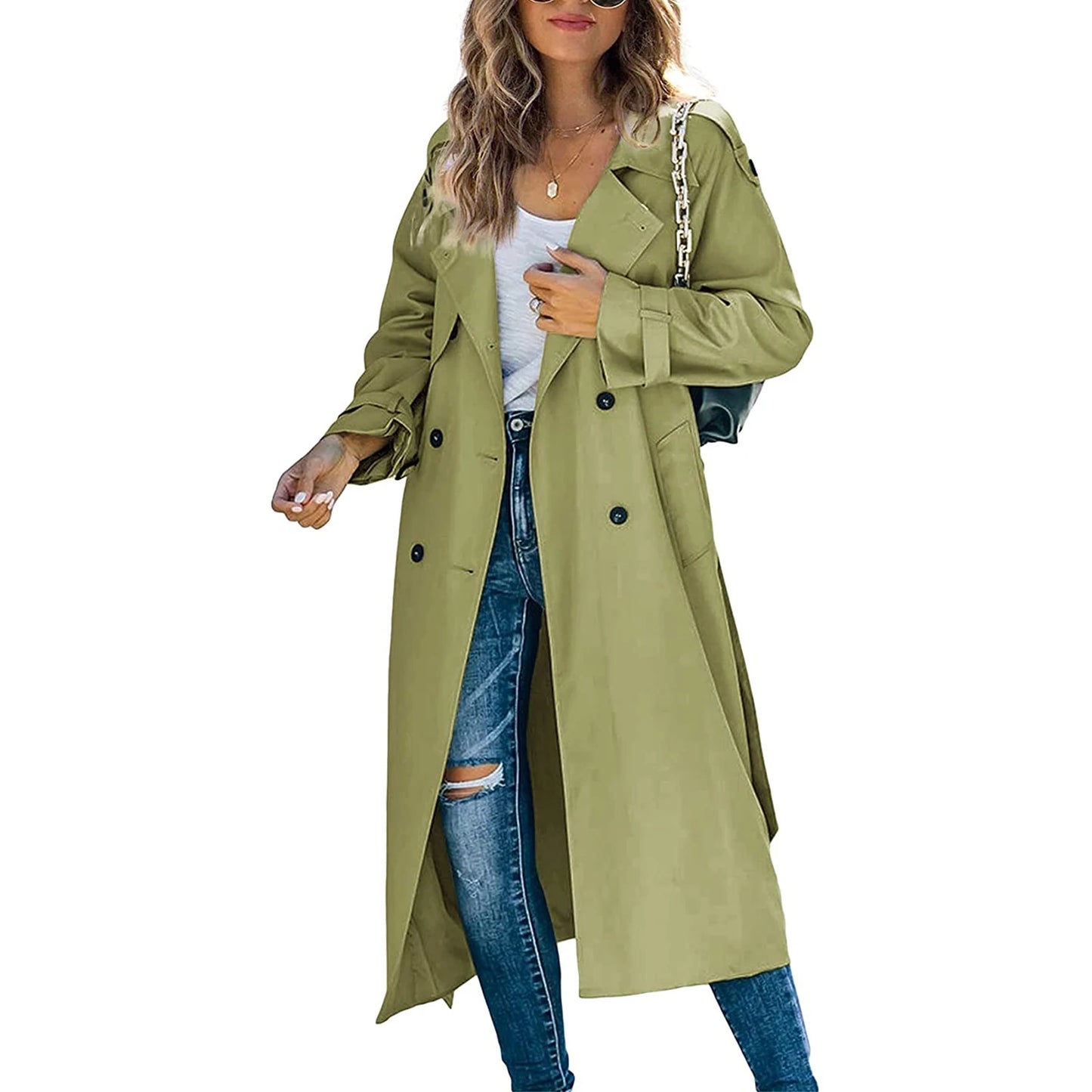 003 - Langer Damen-Trenchcoat – Elegant & Mit Gürtel