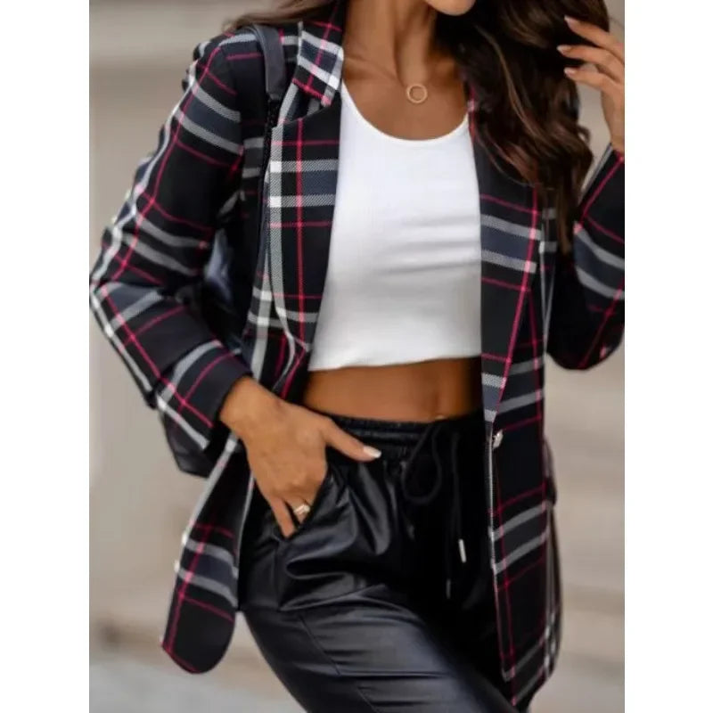 095 - Karierter Damenblazer mit Revers