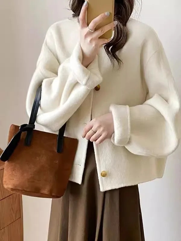 107 - Damen Kurzer Wollmantel Korean Oversized