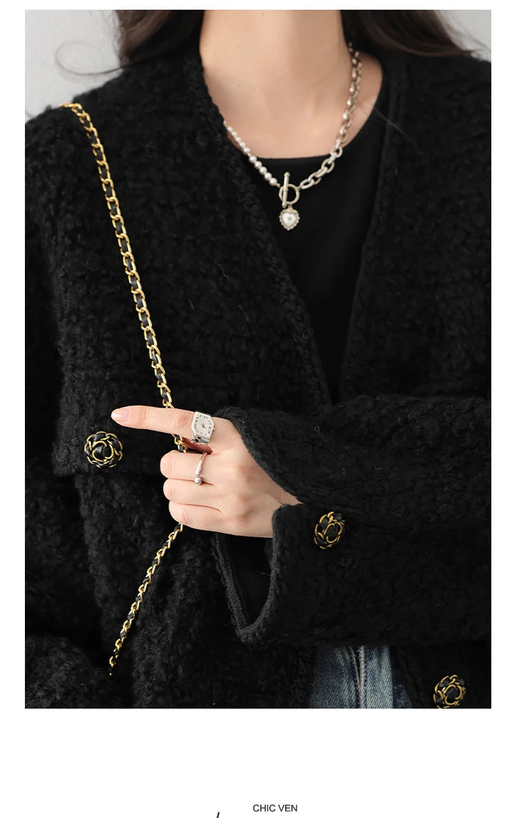 108 - Damen Wollmantel mit V-Ausschnitt Vintage