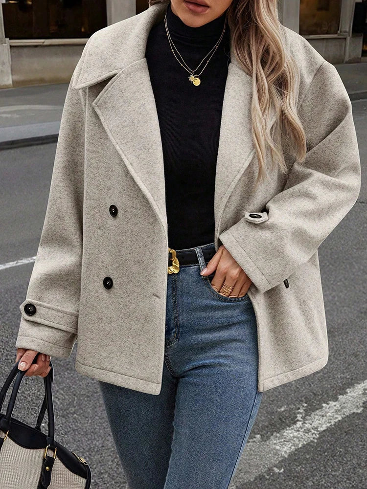 081 - Damen Wollmantel mit großem Kragen – Zweireihig & Elegant