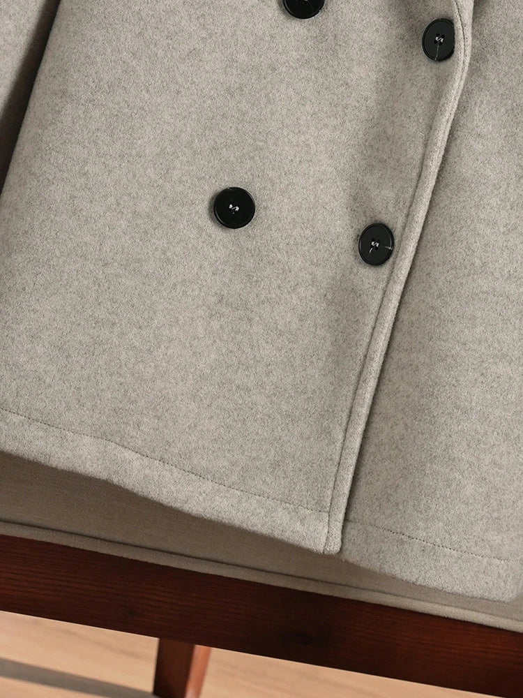 081 - Damen Wollmantel mit großem Kragen – Zweireihig & Elegant