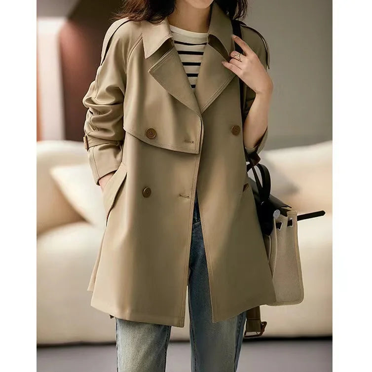 124 - Damen Mid-Langer Trenchcoat Einreihig