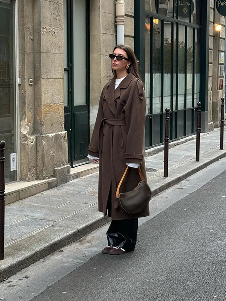 001 - Damen Woll-Trenchcoat – Lang, Warm & Elegant