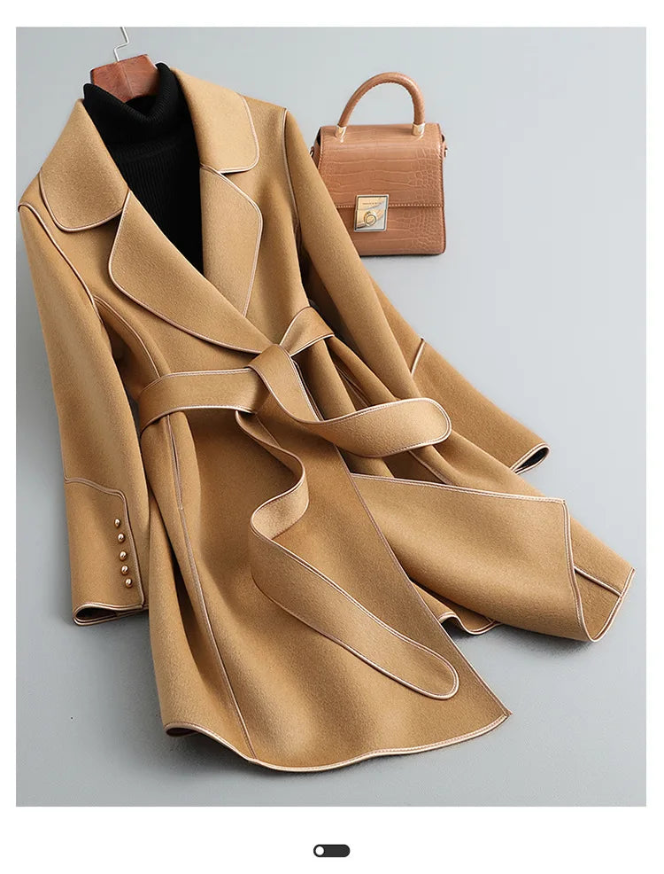 149 - Damen Wollmantel Mid-Length mit Gürtel