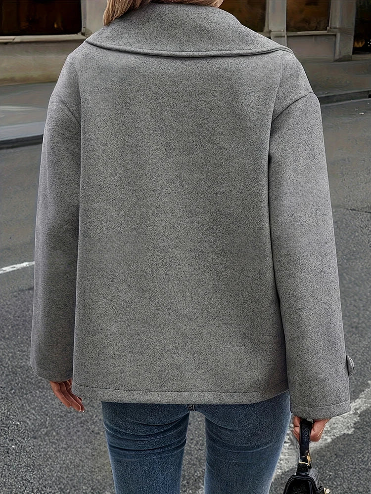 081 - Damen Wollmantel mit großem Kragen – Zweireihig & Elegant