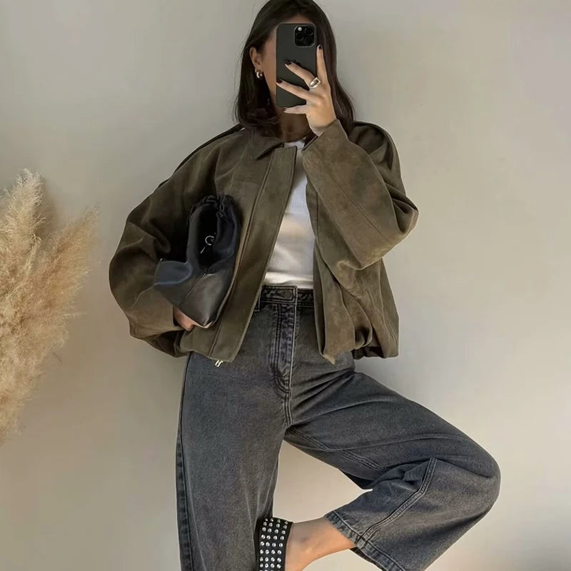 121 - Suede Bomberjacke Damen