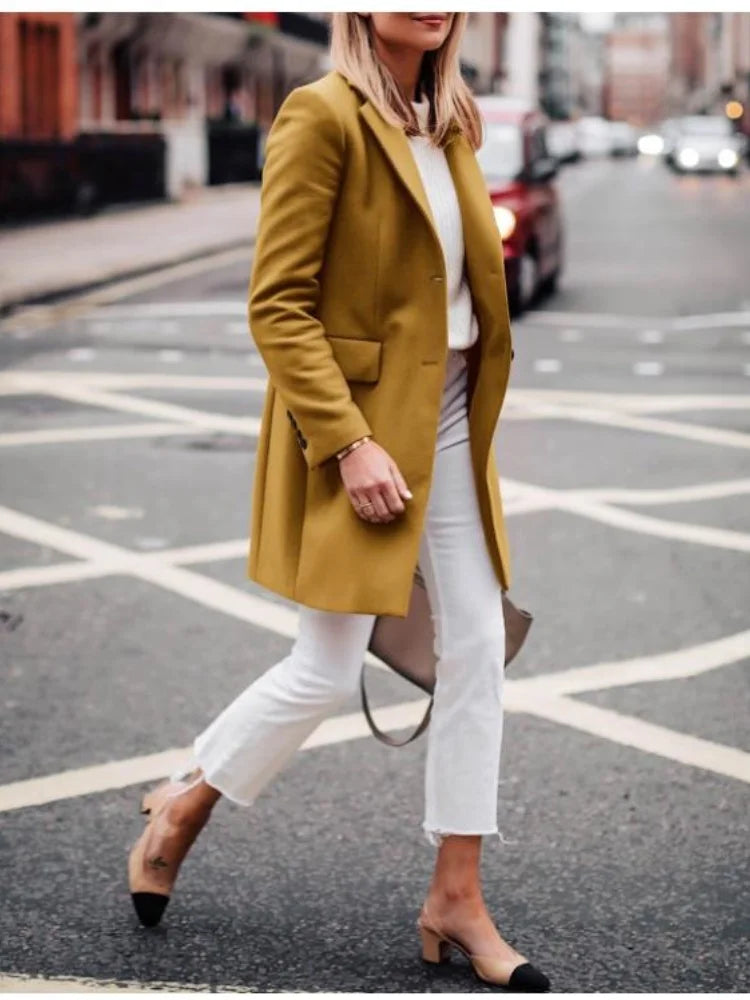 110 - Damen Wollmix Mantel Lang Mit Gürtel