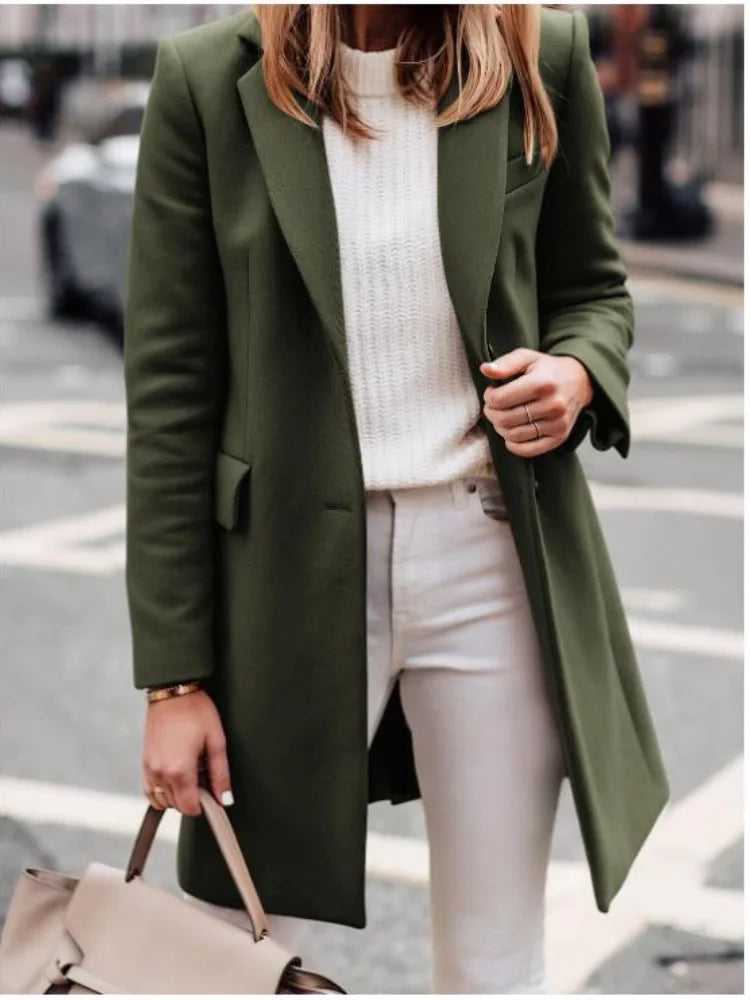 110 - Damen Wollmix Mantel Lang Mit Gürtel