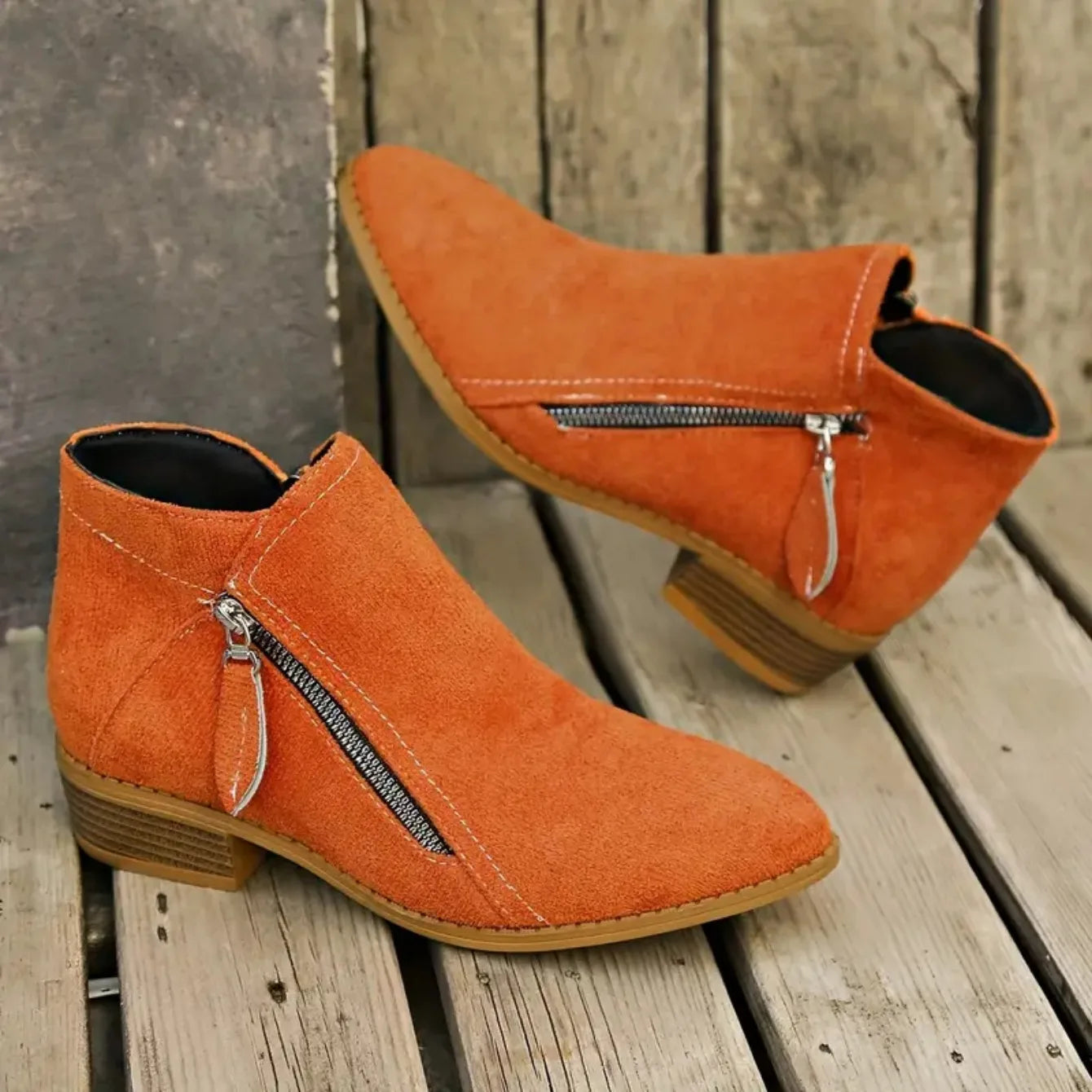 1002 - Damen Stiefeletten Flach mit Reißverschluss