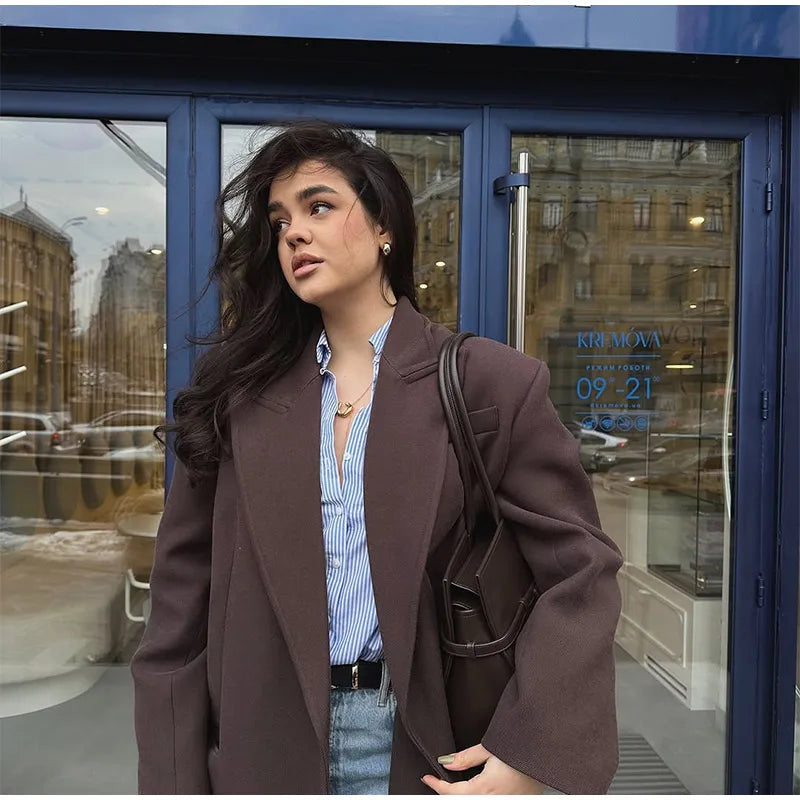 008 - Lange Wildlederjacke Damen – Modern & Elegant