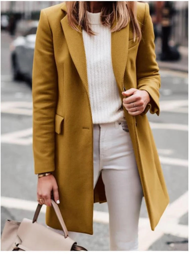 110 - Damen Wollmix Mantel Lang Mit Gürtel