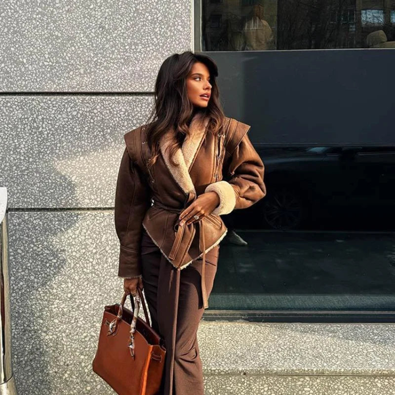 092 - Wildlederjacke Damen Kurz mit Gürtel