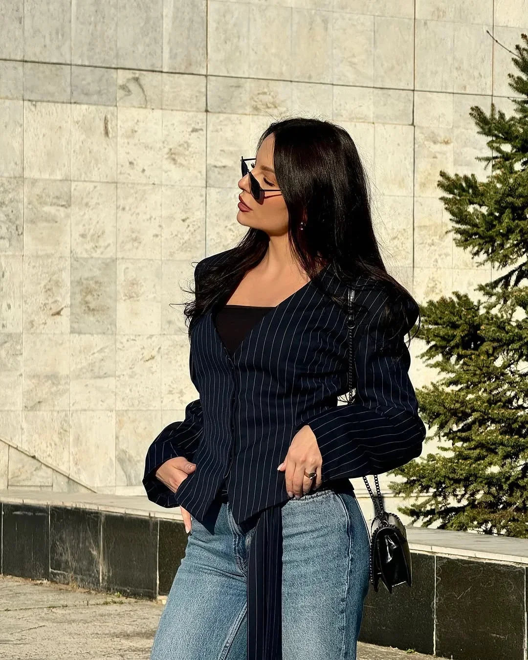 034 - Gestreifter Blazermantel Damen – Elegant & Tailliert