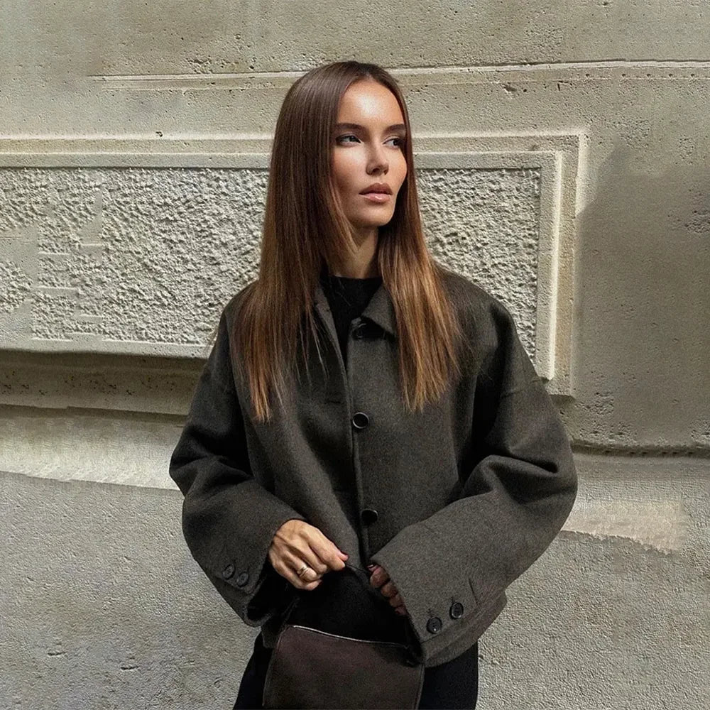 125 - Damen Einreihiger Wollmantel Mit Kragen