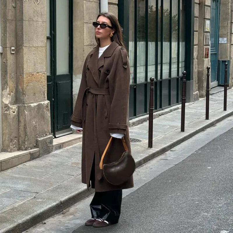 001 - Damen Woll-Trenchcoat – Lang, Warm & Elegant