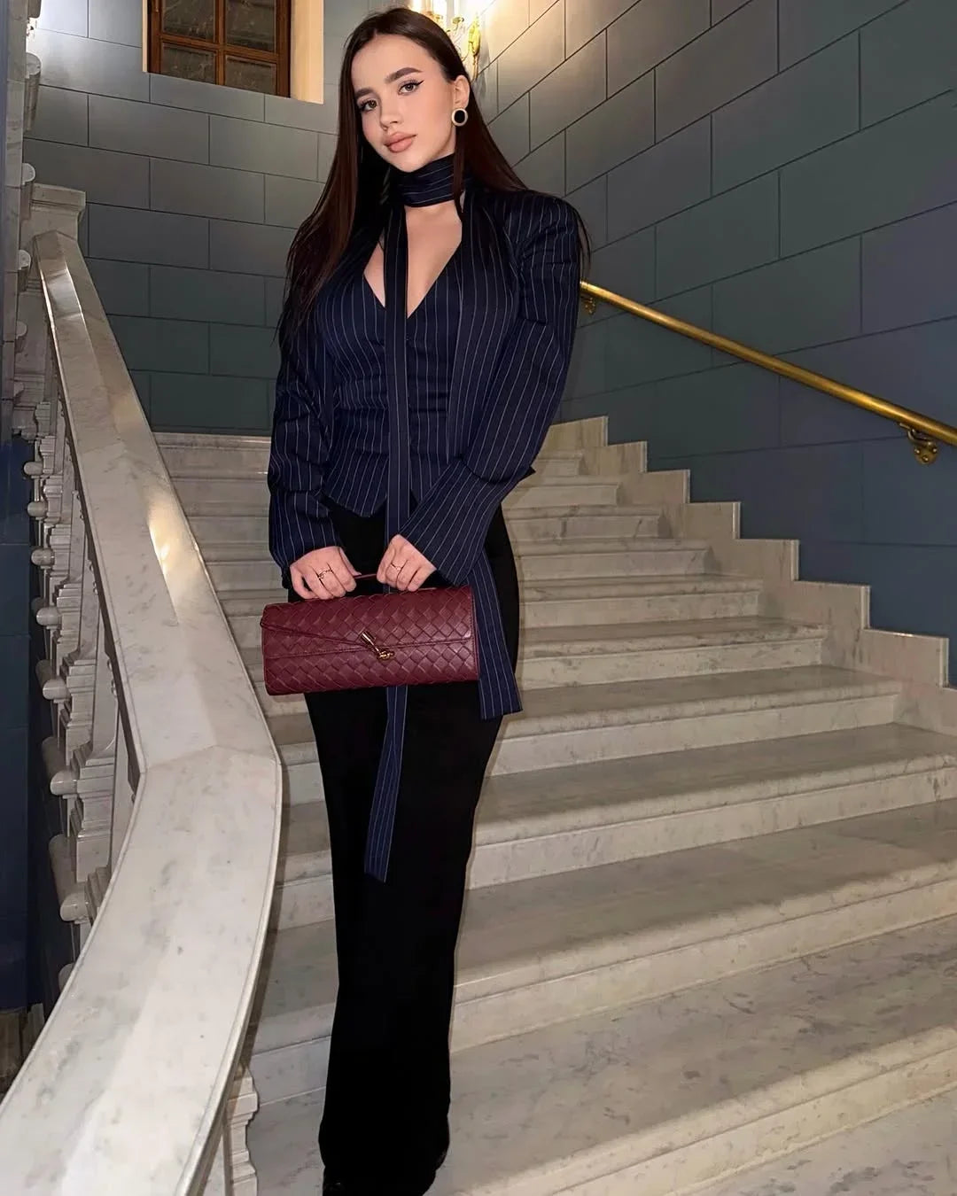 034 - Gestreifter Blazermantel Damen – Elegant & Tailliert