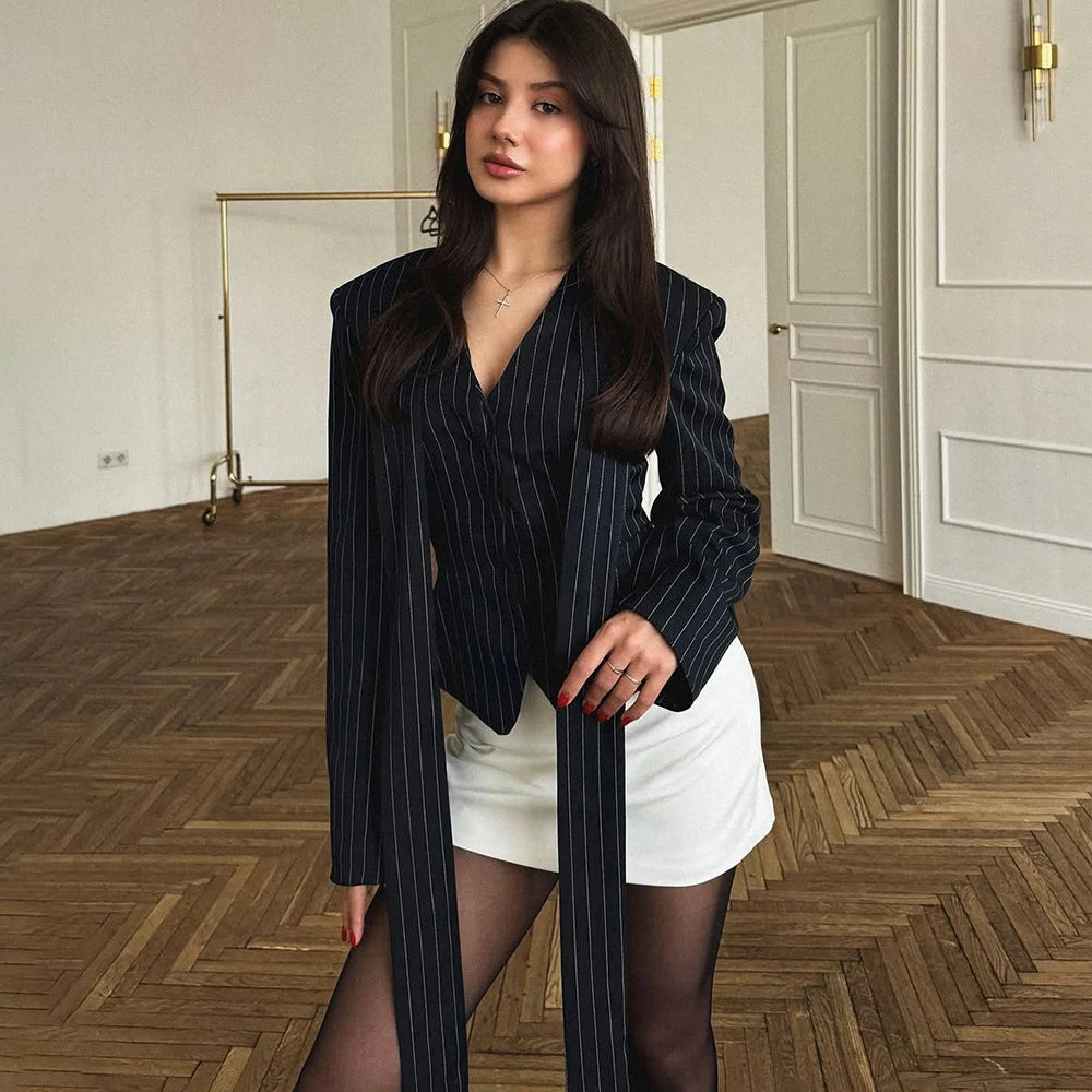 034 - Gestreifter Blazermantel Damen – Elegant & Tailliert