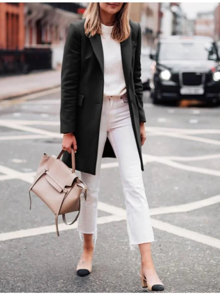 110 - Damen Wollmix Mantel Lang Mit Gürtel