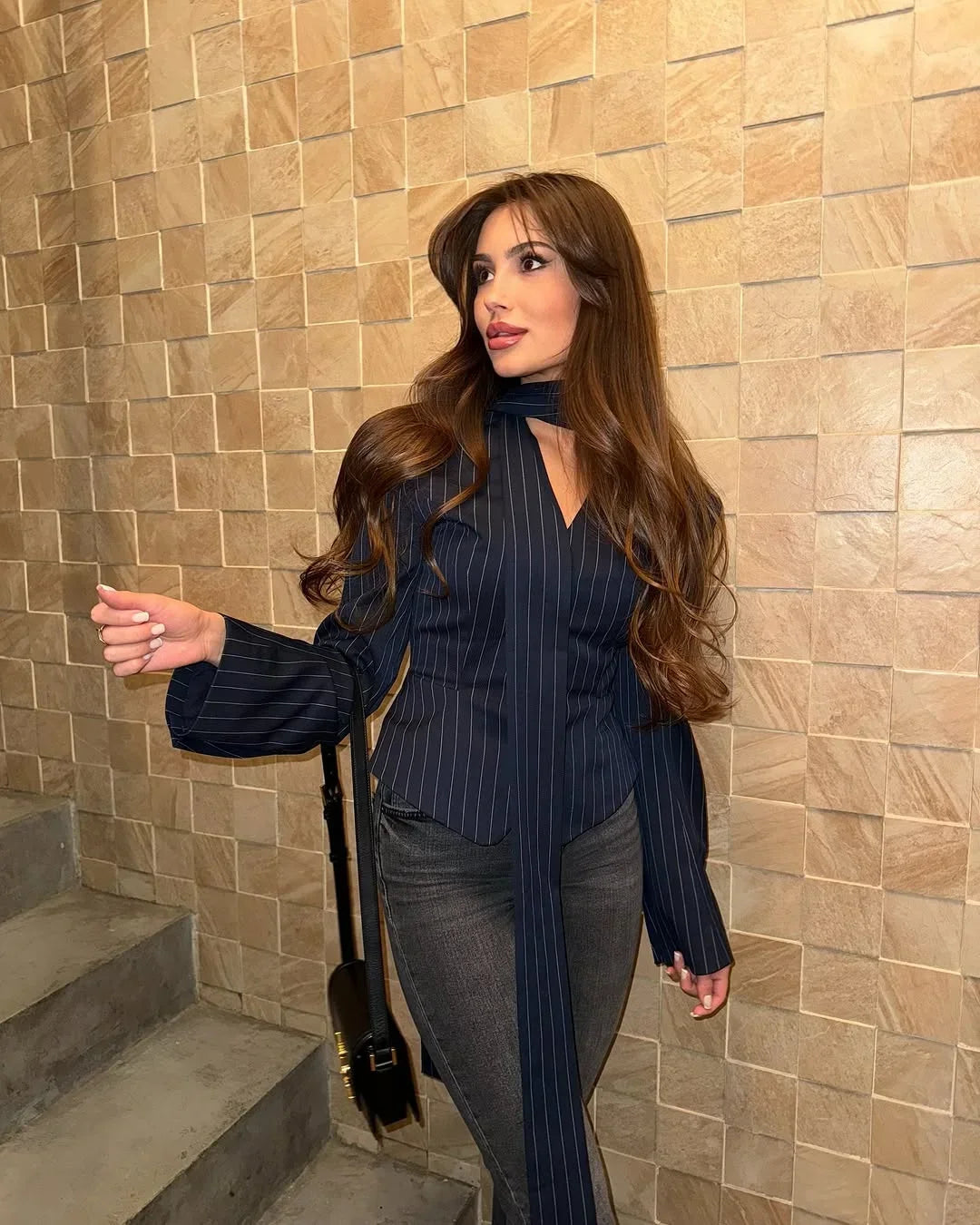 034 - Gestreifter Blazermantel Damen – Elegant & Tailliert