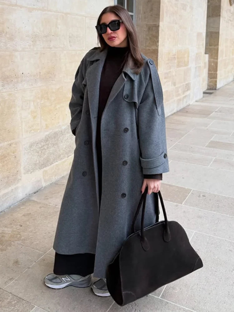 001 - Damen Woll-Trenchcoat – Lang, Warm & Elegant