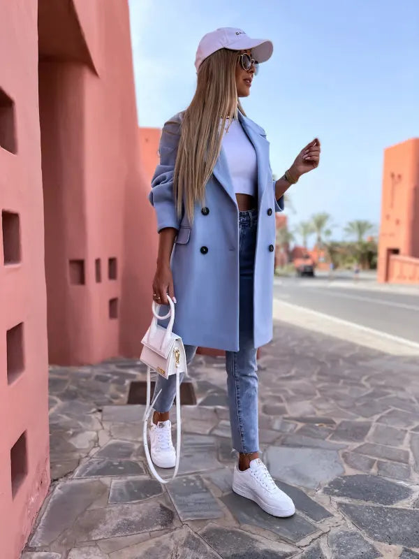 098 - Damen Zweireiher Mantel Lang Elegant