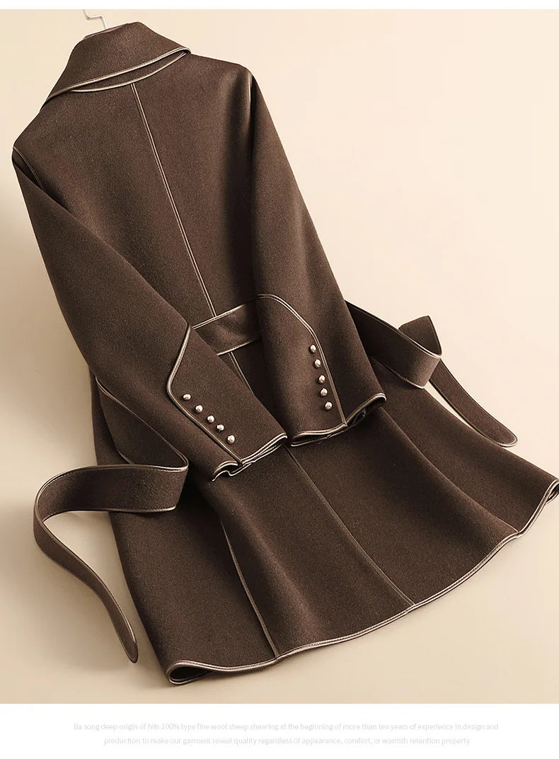 149 - Damen Wollmantel Mid-Length mit Gürtel