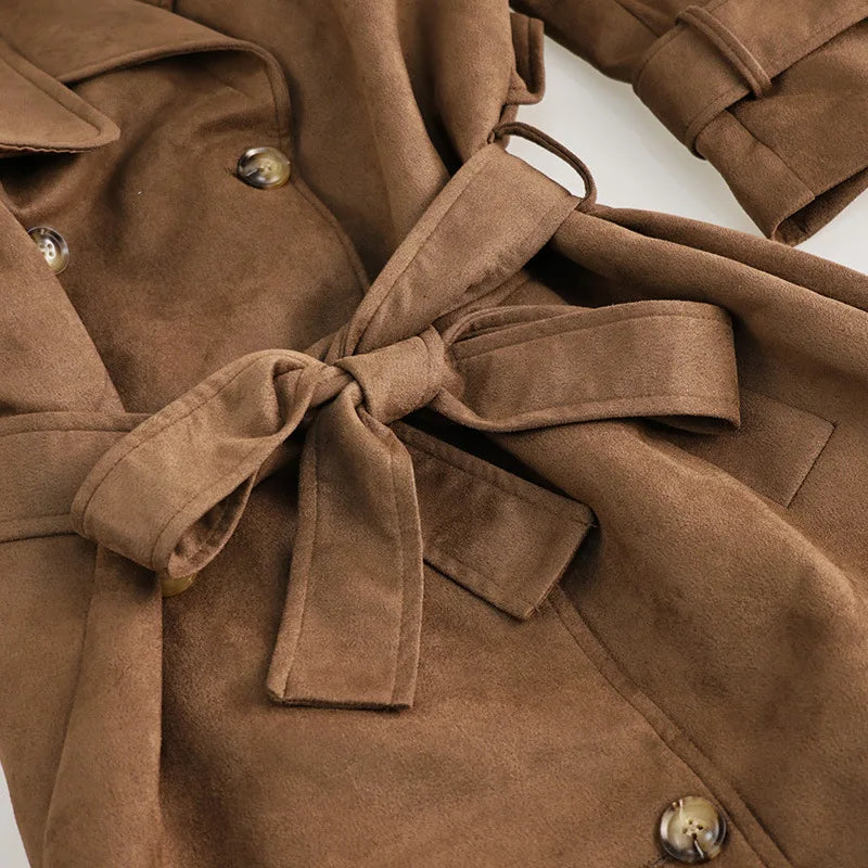 116 - Damen Trenchcoat Braun Lang Mit Gürtel