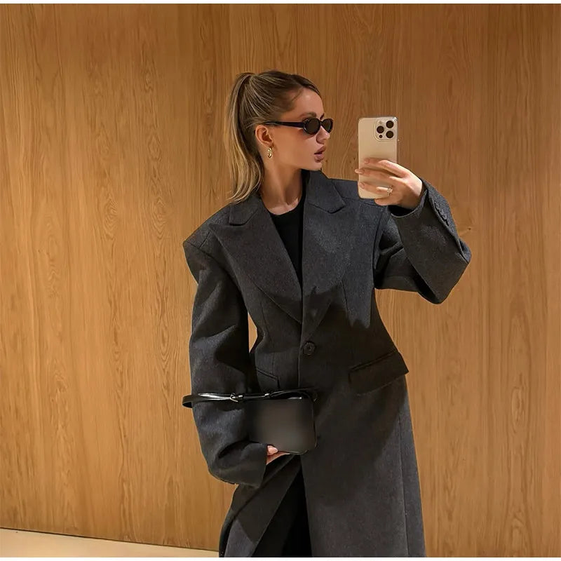 008 - Lange Wildlederjacke Damen – Modern & Elegant