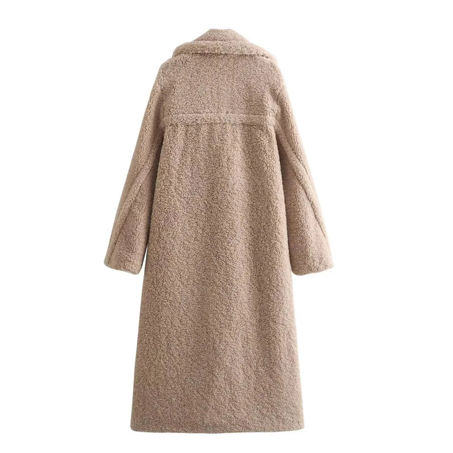 134 - Damen Wollmantel Lang mit Revers – Elegant & Modern