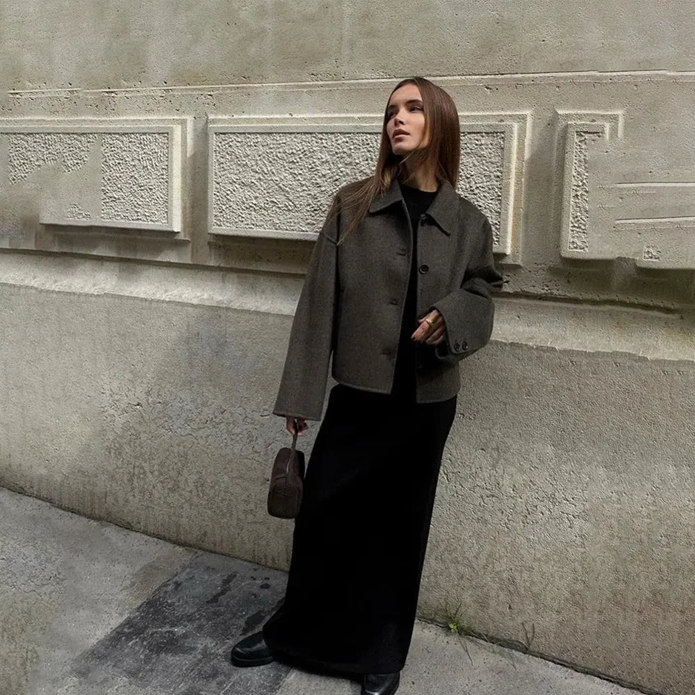 125 - Damen Einreihiger Wollmantel Mit Kragen