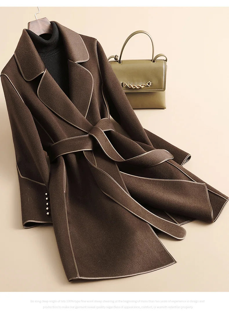 149 - Damen Wollmantel Mid-Length mit Gürtel