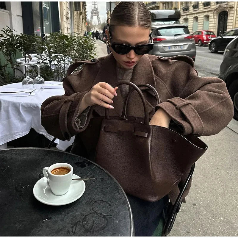 001 - Damen Woll-Trenchcoat – Lang, Warm & Elegant