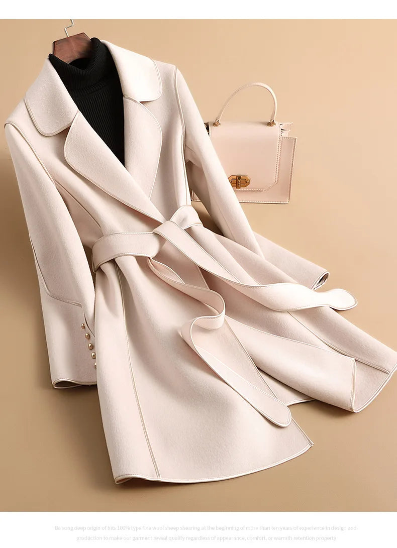 149 - Damen Wollmantel Mid-Length mit Gürtel